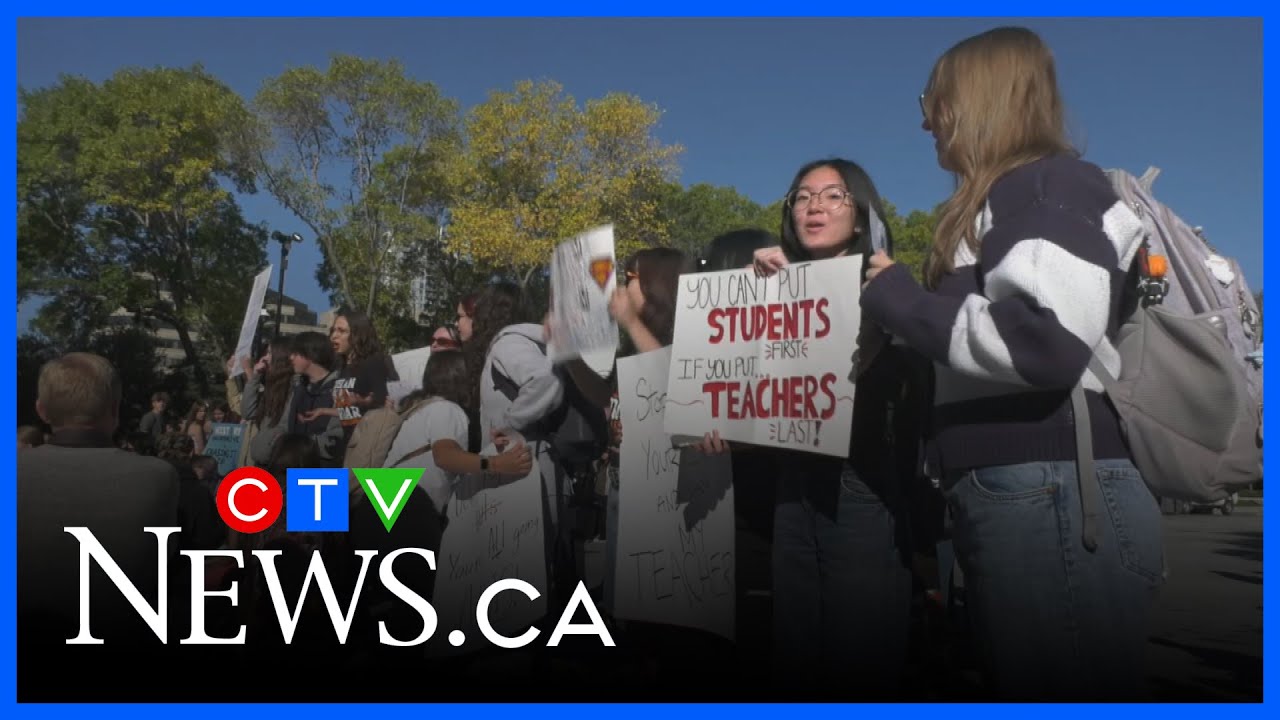 Hundreds of students protest at Alberta legislature ahead of possible school strike