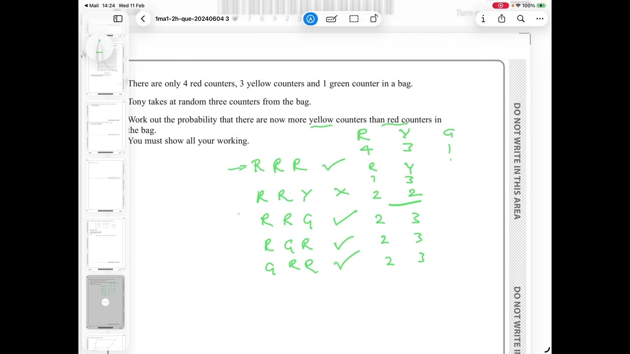 @Katiedoesmaths A tricky tree diagram question using counting Edexcel GCSE 2 June 2024 Q18