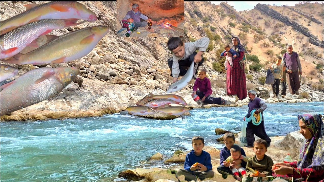 Grandfather’s Traditional Fishing in a Mountain River of Zagros | Mountain Life in Iran