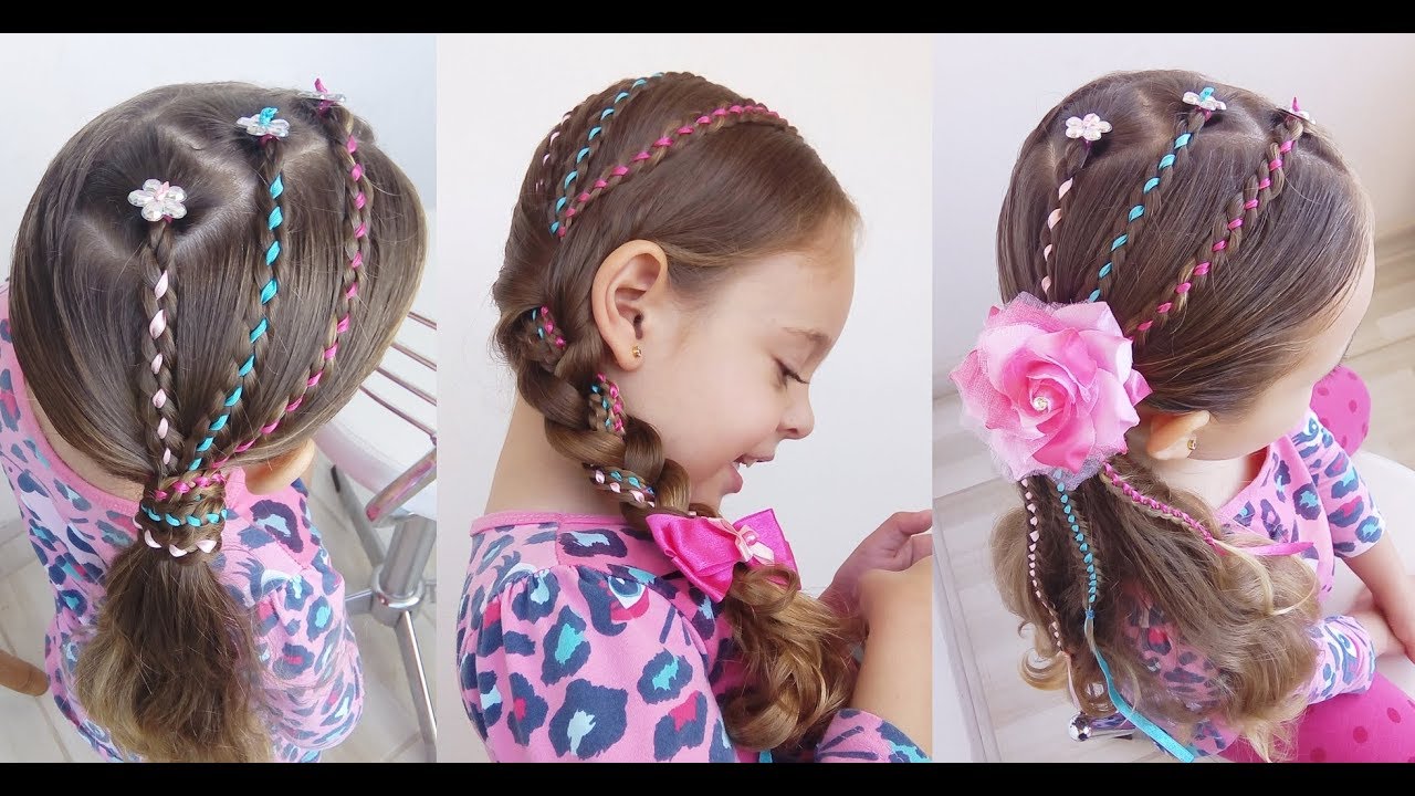 Penteado Infantil Trança 4 pontas com fita e 4 opções de uso