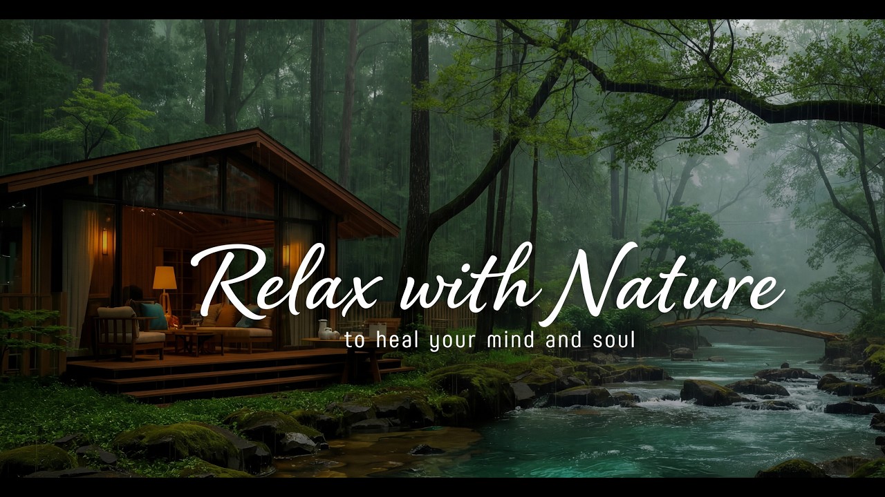 Relax with Nature 🌿 Rainy Forest Cabin & River Sounds | Deep Sleep, Study & Stress Relief