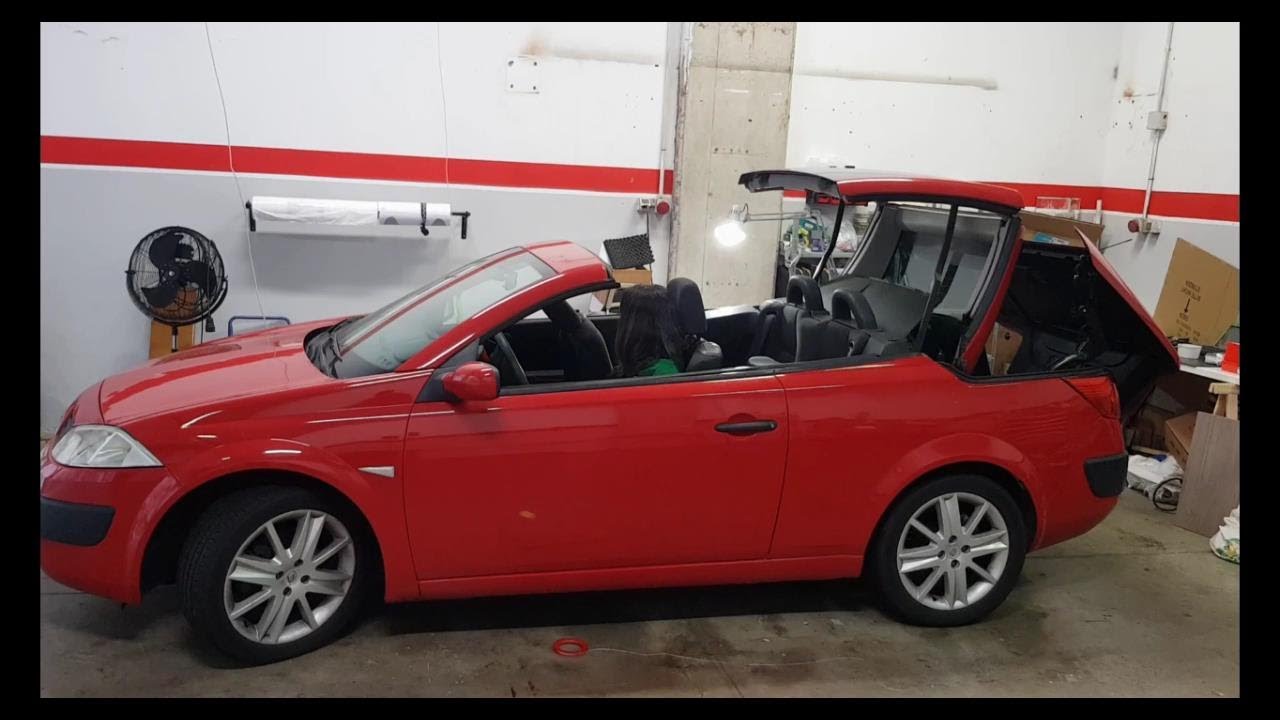 Renault Megane descapotable, reparación de la capota eléctrica del techo cabriolet.