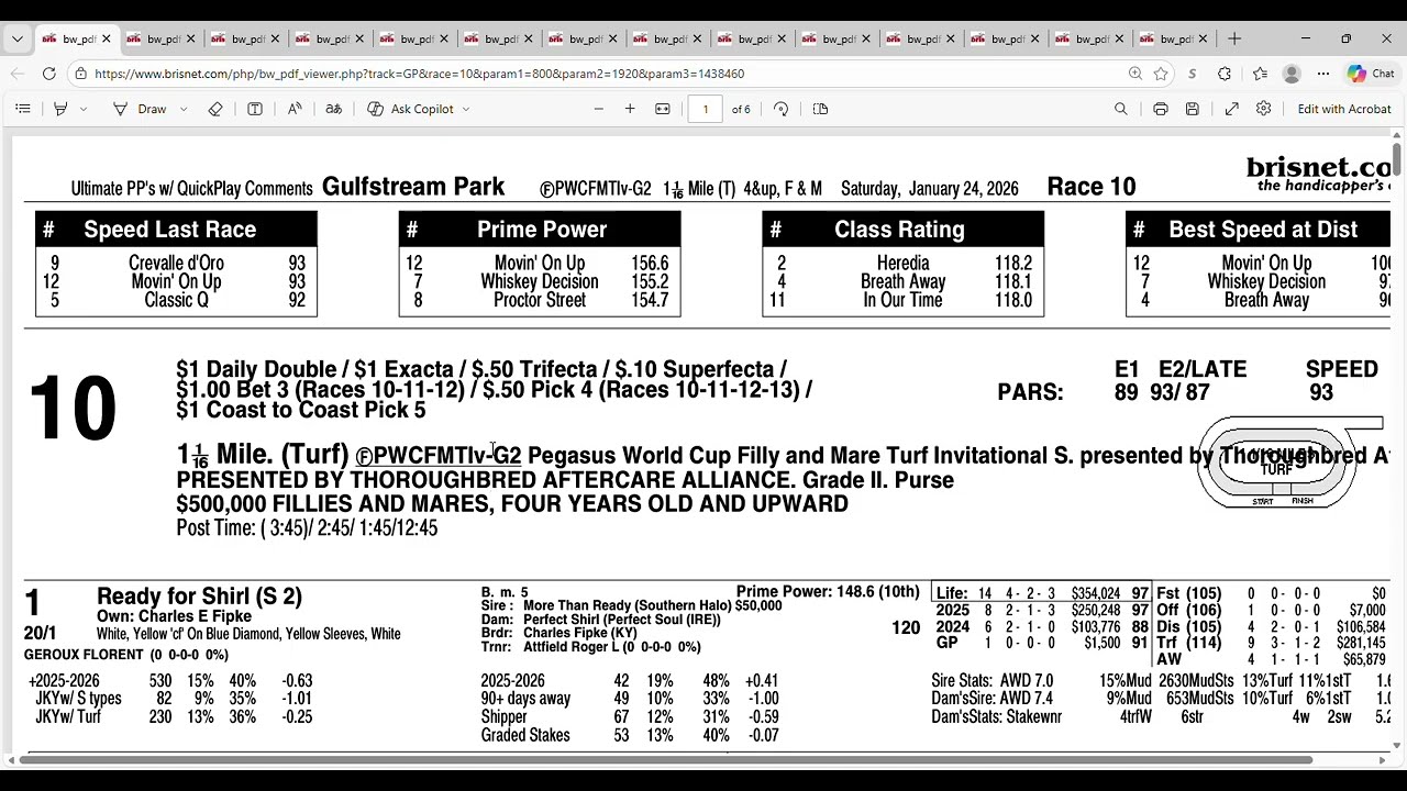 2026 Pegasus World Cup Filly and Mare Turf Analysis and Picks | Gulfstream Park