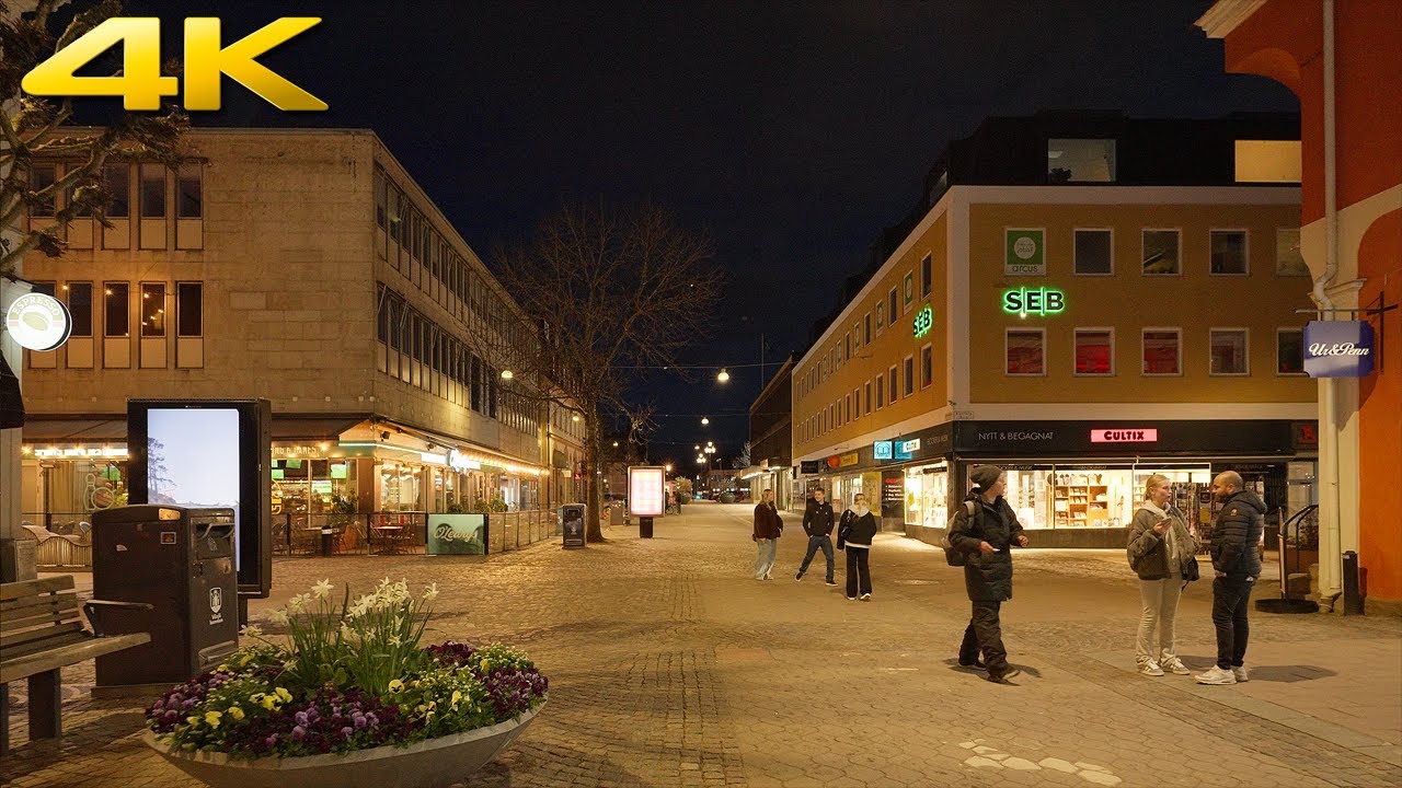 Relaxed Sunday Evening Citywalk in Växjö, Sweden - 4K Slow TV