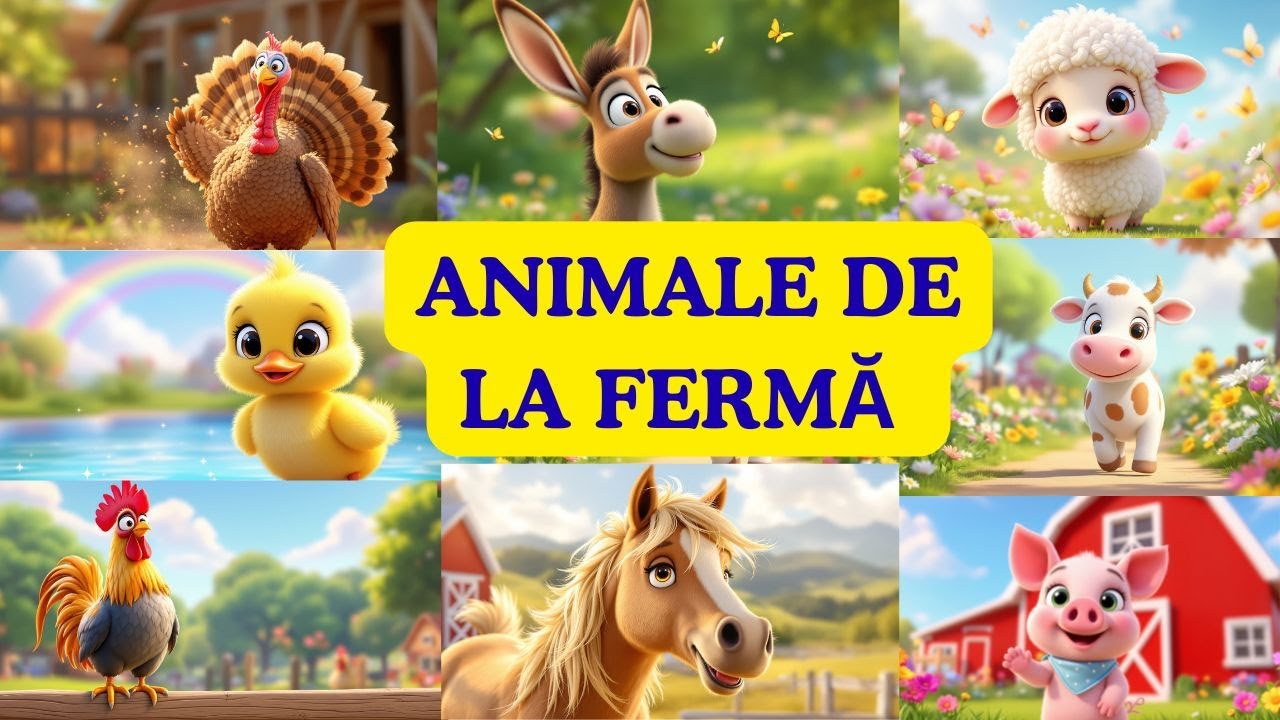 Animalele de la fermă | Oaia, măgarul, rața, porcul, calul, găinile, vaca, cocoșul, curcanul