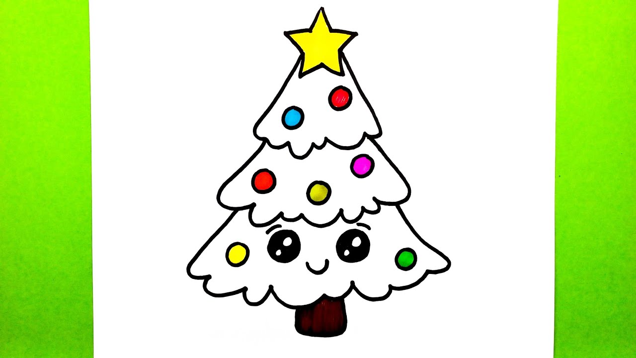 Kolay Yılbaşı Ağaç Çizimi 2023, Adım Adım Sevimli Noel Ağacı Nasıl Çizilir, Easy Christmas Drawings