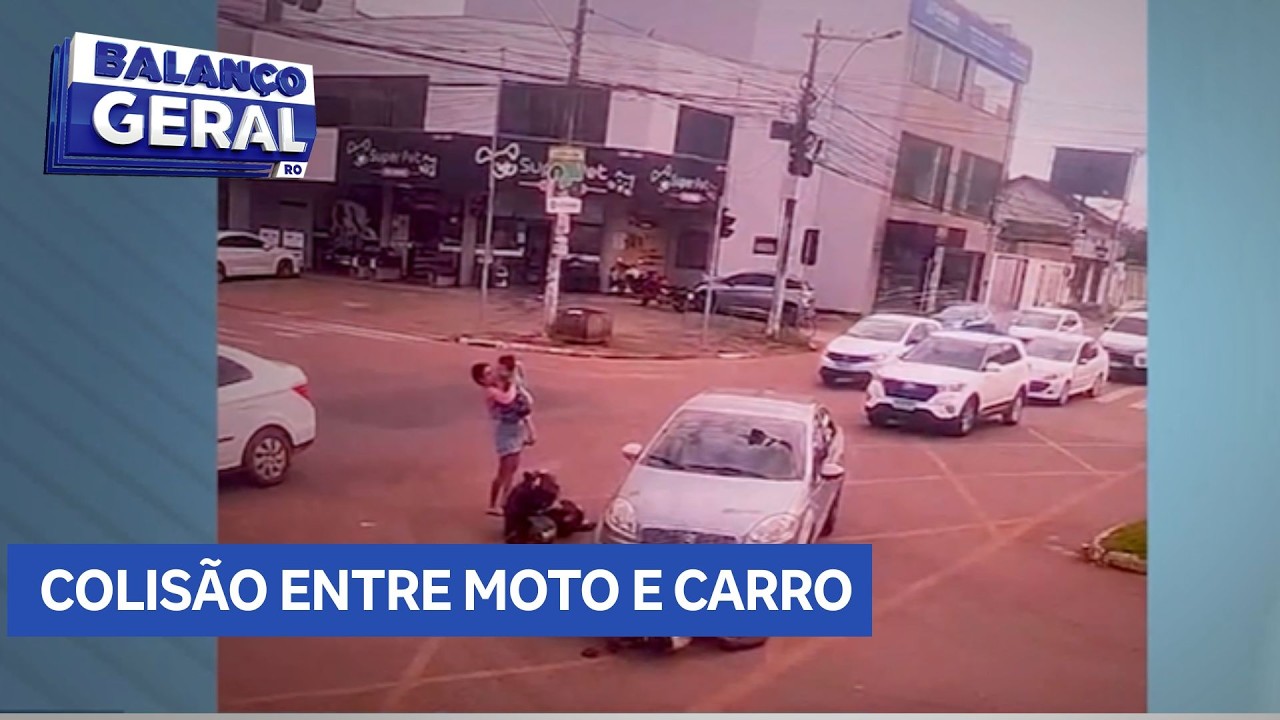 Moto e carro colidem e deixam duas mulheres e uma criança