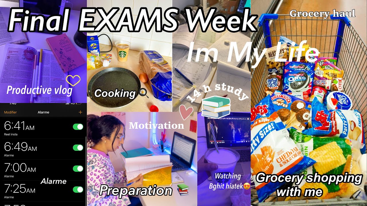 Final exams📚week in my life😍| دوزو معايا أسبوع الإمتحانات☘️(studying📖,cooking🍳,grocery haul🛒🥰)