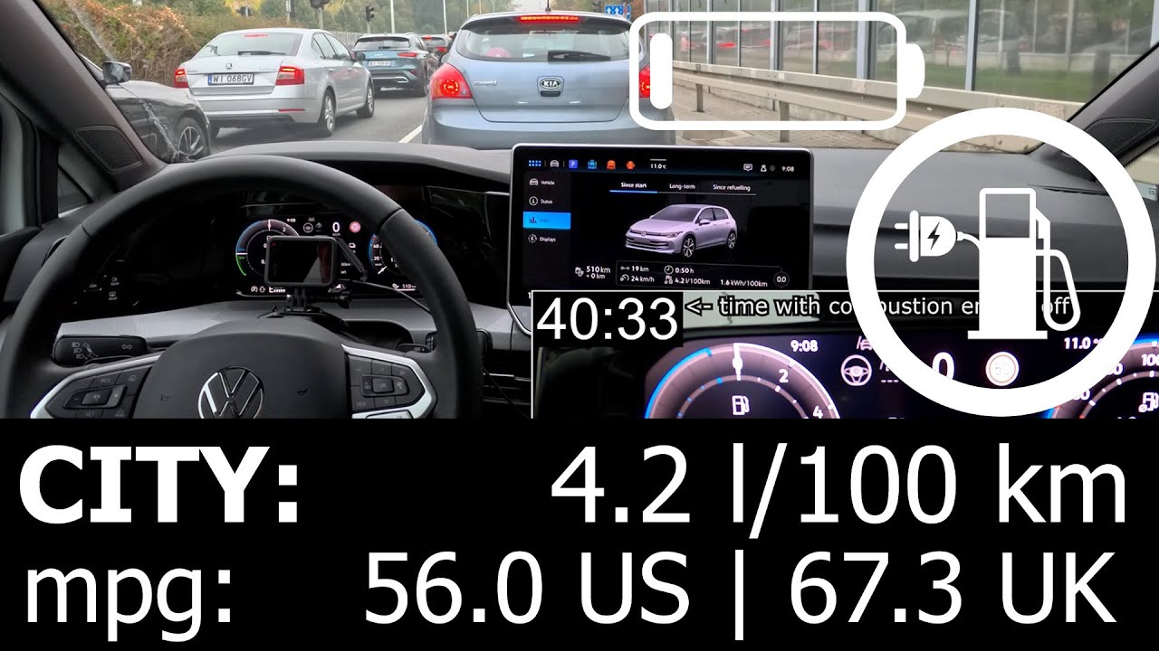 VW Golf eHybrid CITY fuel consumption economy real test mpg l/100 km PHEV traffic discharged battery