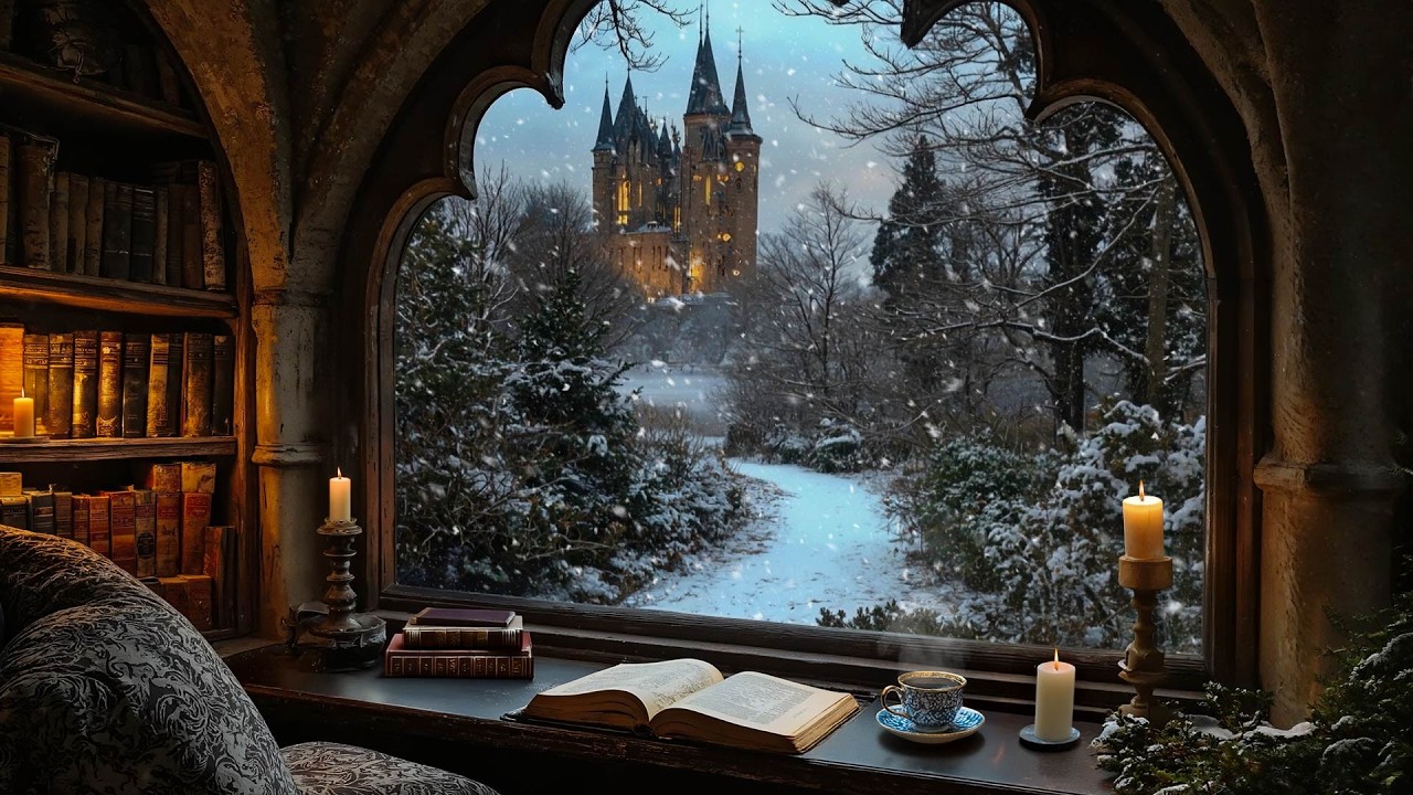 Gothic Victorian Library Study ❄️ Dark Academia Music by a Cozy Winter Window