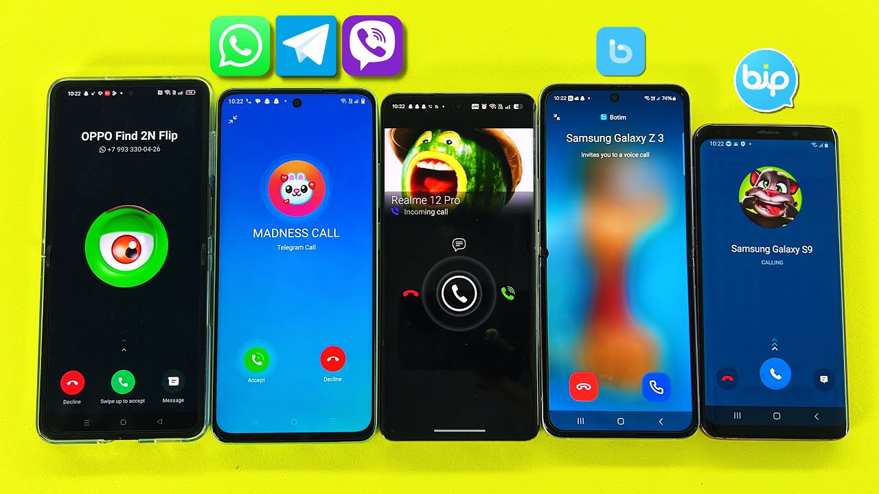 WhatsApp, Viber, Telegram, BIP, Botim / Samsung Z Flip + S9, OPPO Flip, Realme 12 Pro Incoming Call