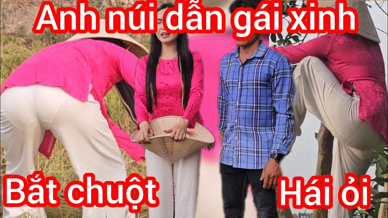 Anh núi dẫn cô gái xinh đẹp đi chụp chuột ngoài ruộng già trải nghiệm hái ổi