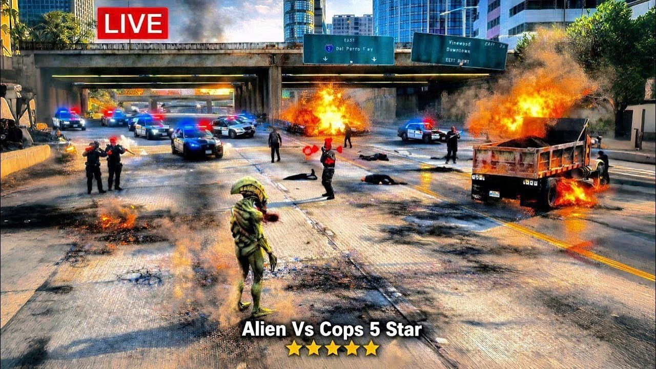 🔴 LIVE: Aliens vs 5★ Cops 😱💥 | Full GTA V Action & Destruction Part-5