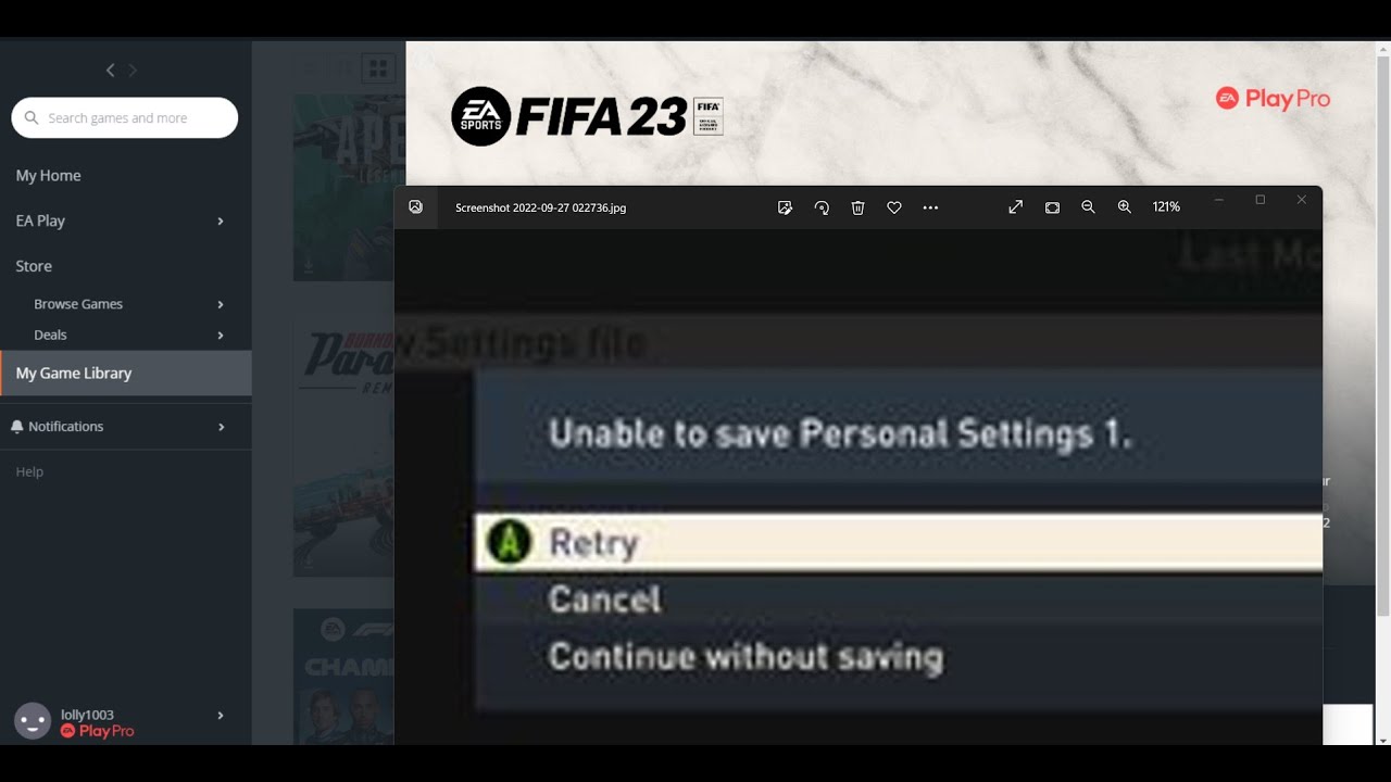 Fix FIFA 23 Error Unable to Save Personal Settings 1  Retry, Cancel or Continue Without Saving On PC
