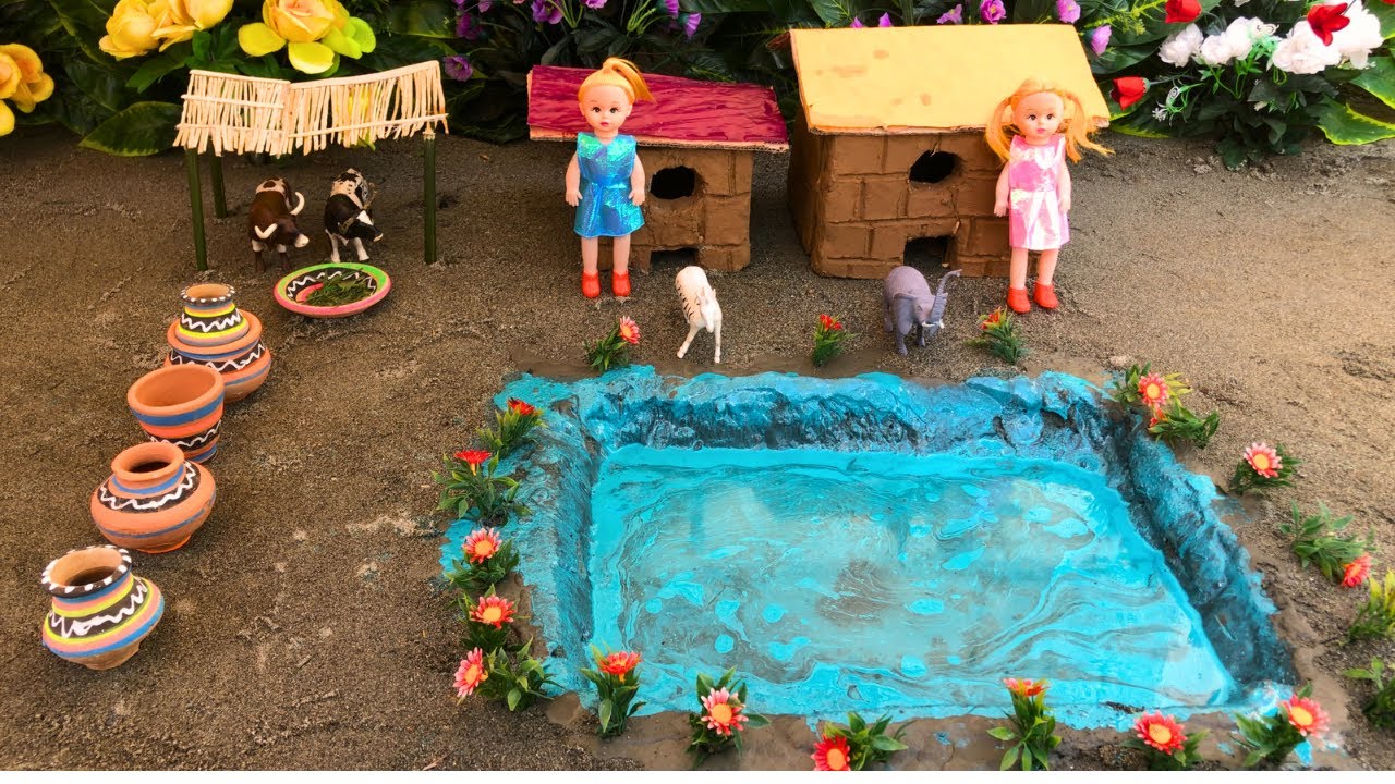 DIY How To Make Cow Shed House Of Animals | Mini Clay House | Mini Swimming Pool | Miniature House |