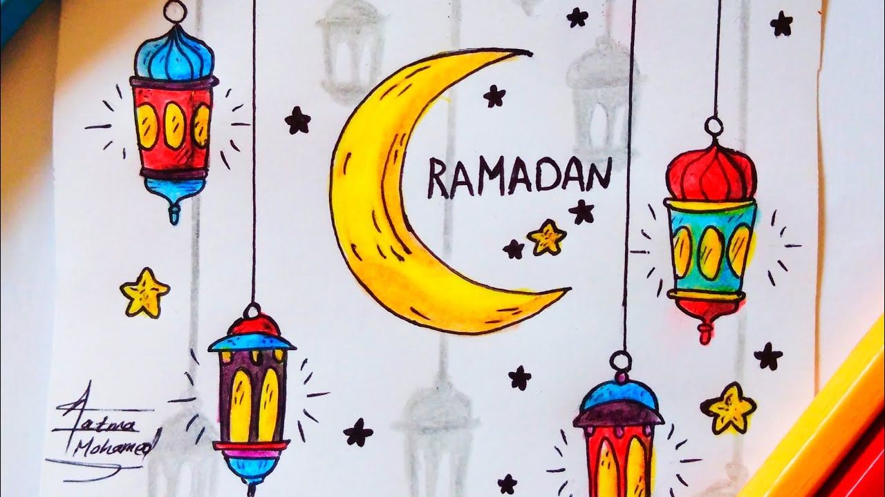 تلوين فوانيس و هلال رمضان 😊🧡#worldofart #art #drawing 