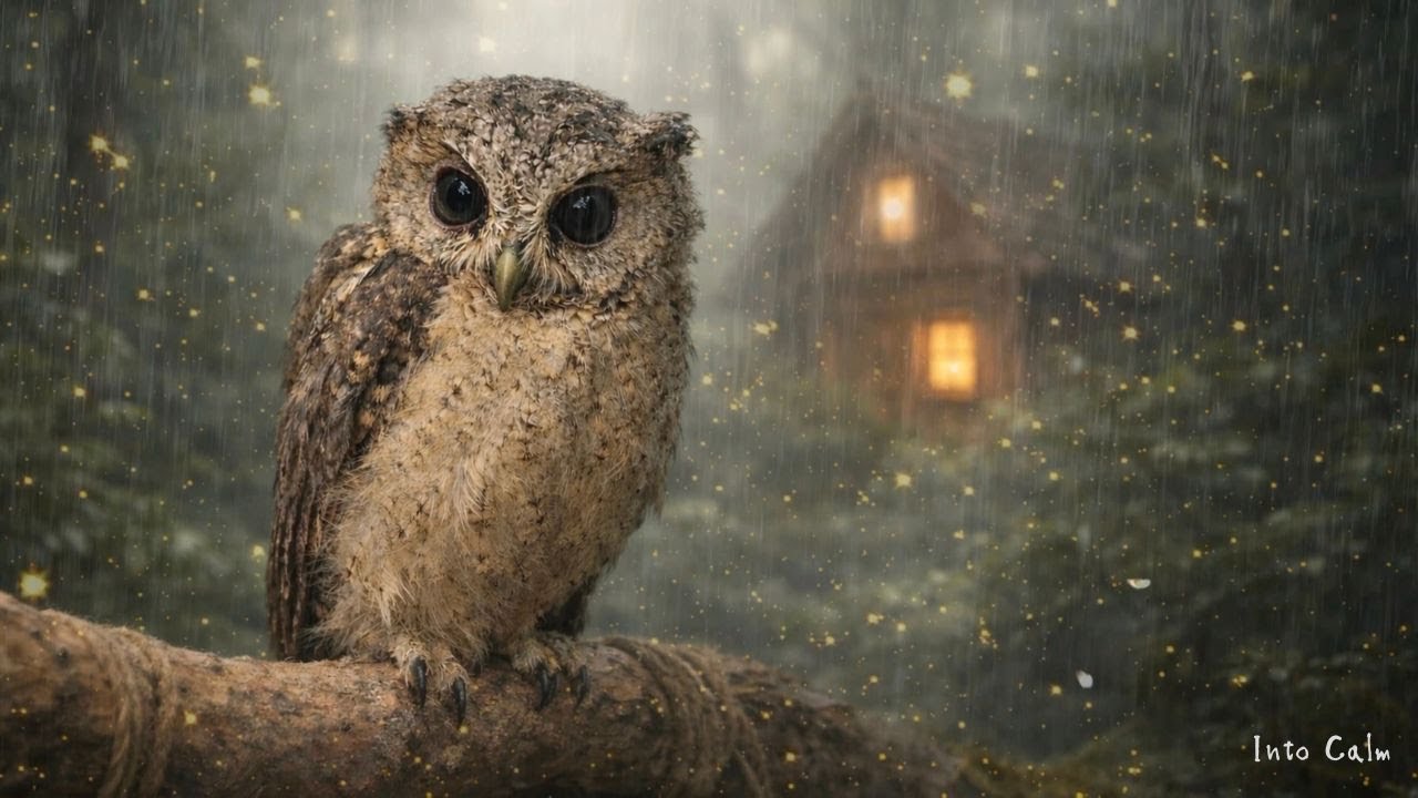 Gentle Rain for Sleep & Focus | Owl in a Forest – 3 Hours