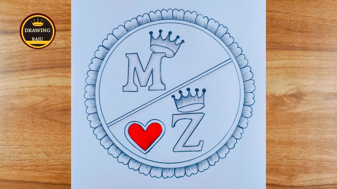 How to make M❤️Z couple letter circle drawing||simple M+Z letter drawing with pencil sketch art