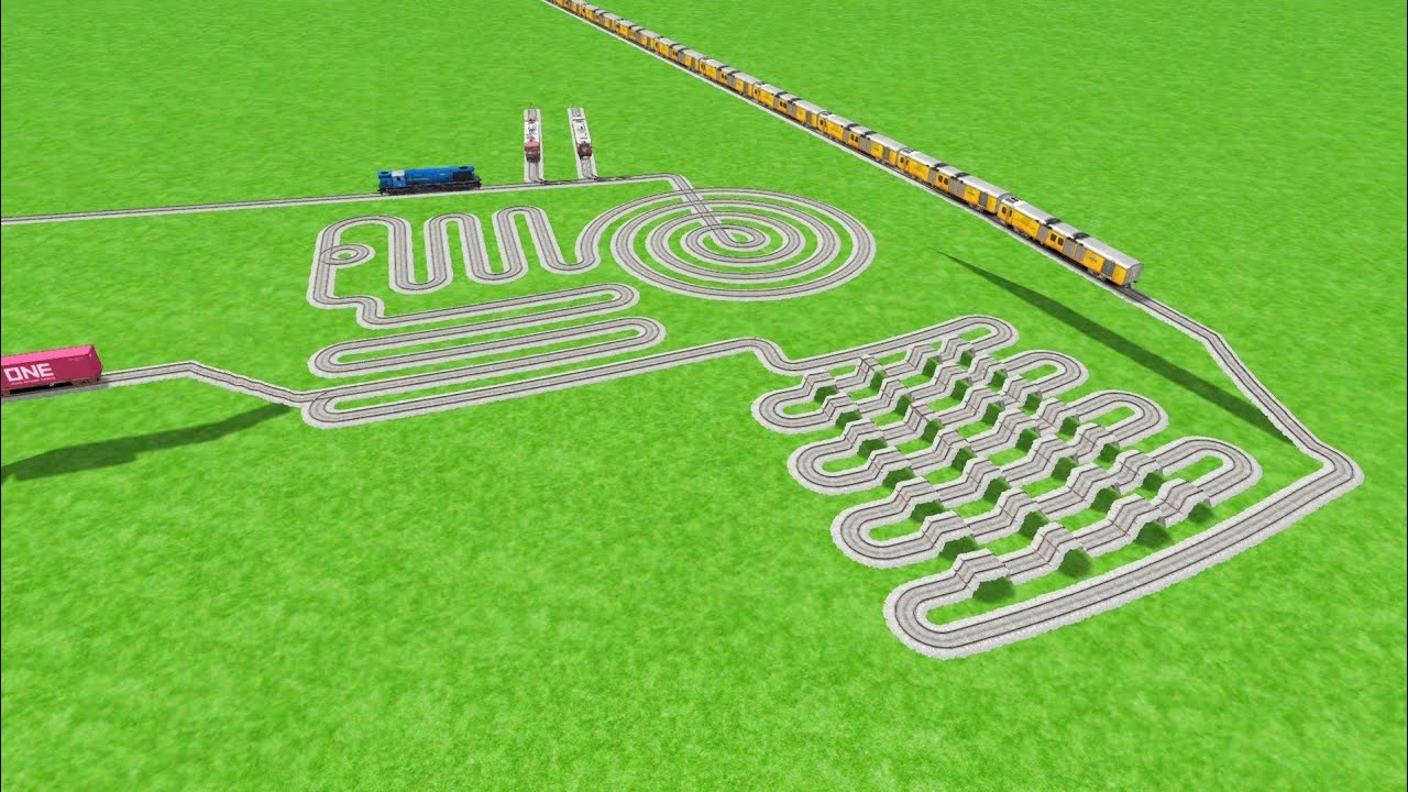 FIVE TRAIN CROSSIN CIRCLES WITH RISKY BUMPY ZIG ZAG ⭕️ CIRCLE RAILROAD RAILWORK BEANG DRIVE 