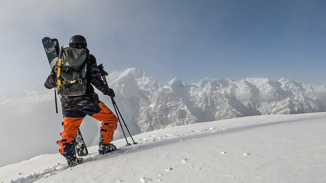 Solo Freeride Skiing After a Heavy Snowfall