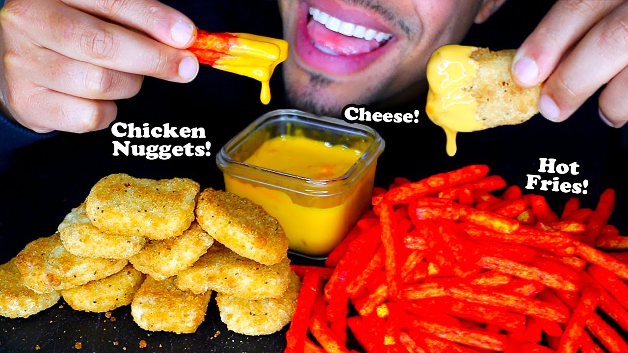 CHICKEN NUGGETS | CHEESE SAUCE | HOT FRIES | EATING SHOW MOUTH SOUNDS NO TALKING MUKBANG