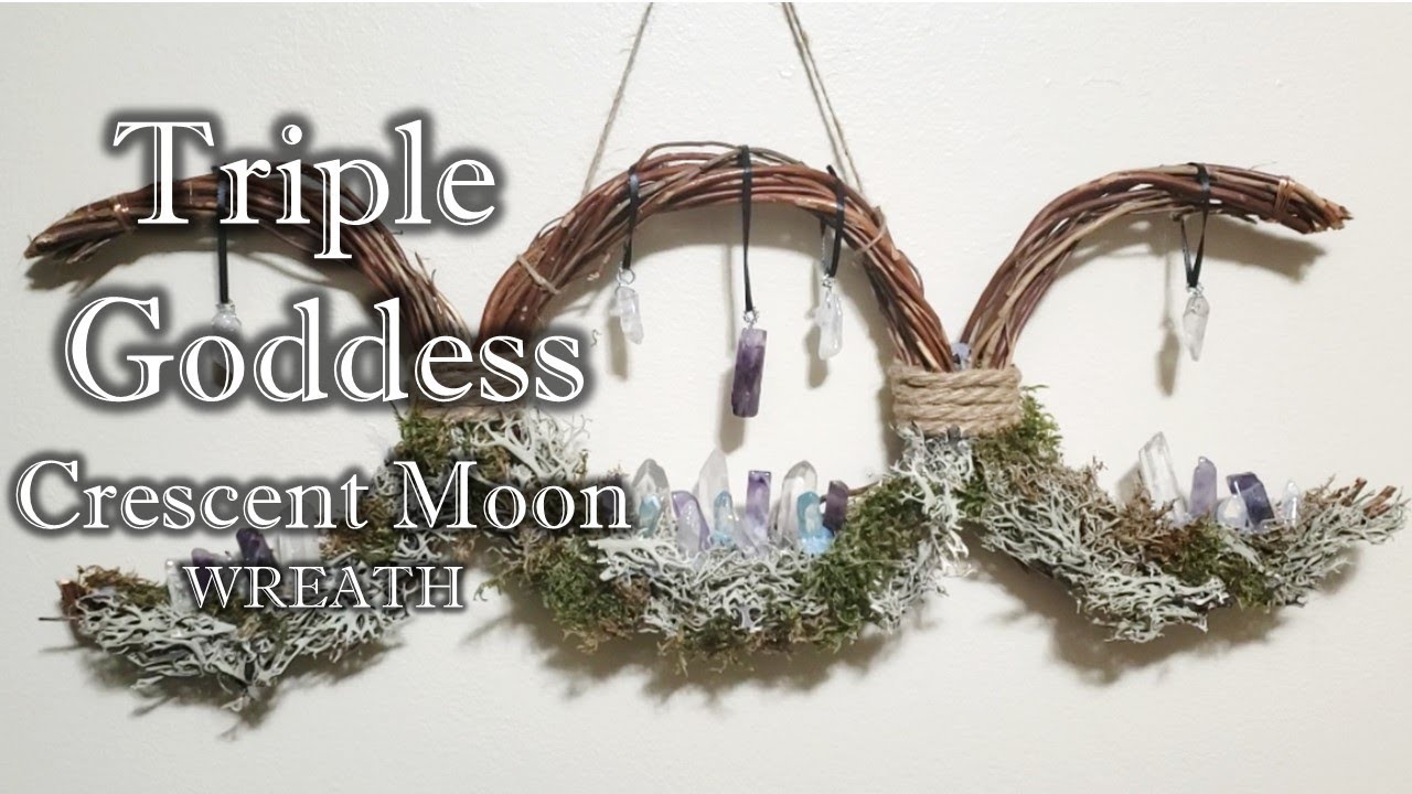 DIY Tripple Goddess, Cresent moon wreath with crystals -✨🧹🌿 Pagan Crafting , witchcraft