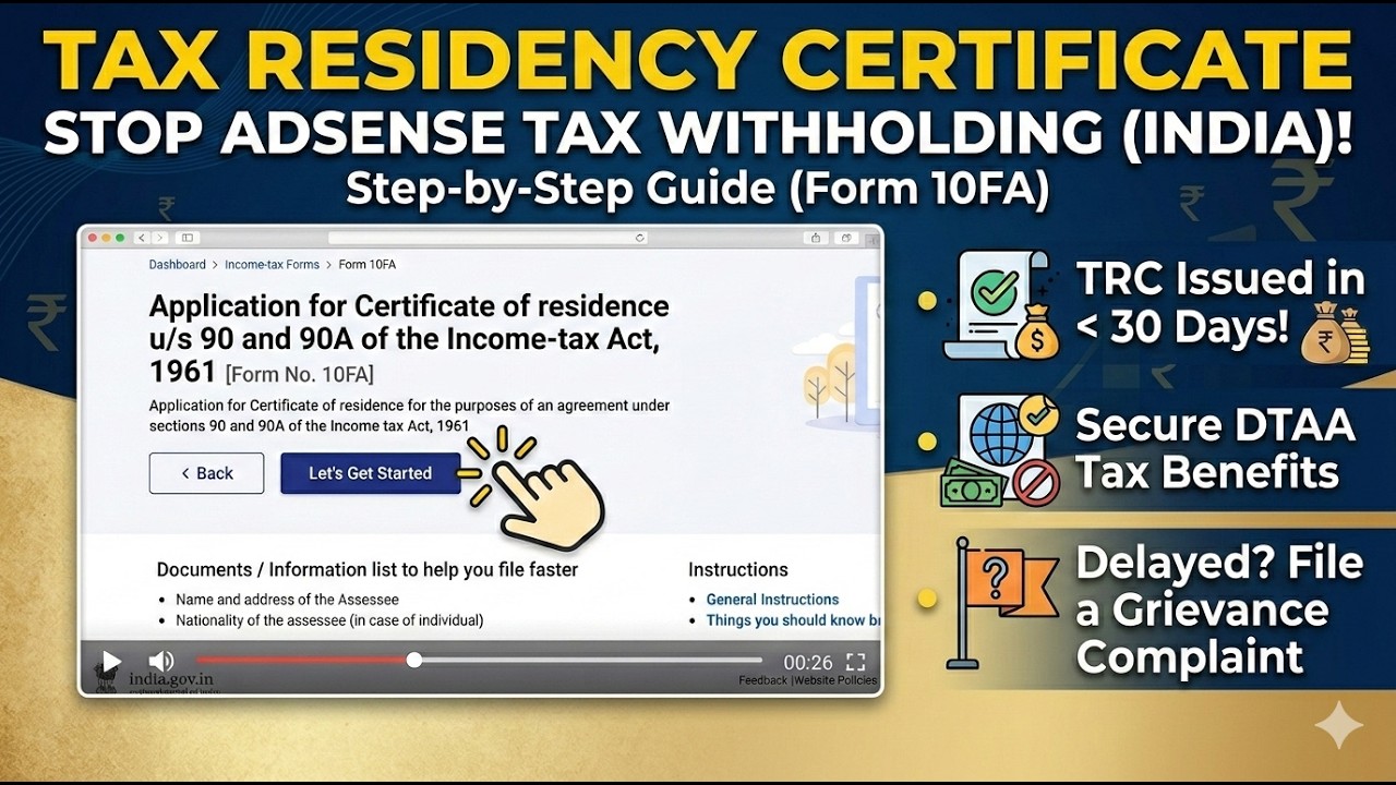 How to Get Tax Residency Certificate for AdSense Online in India (e-Filing Portal)