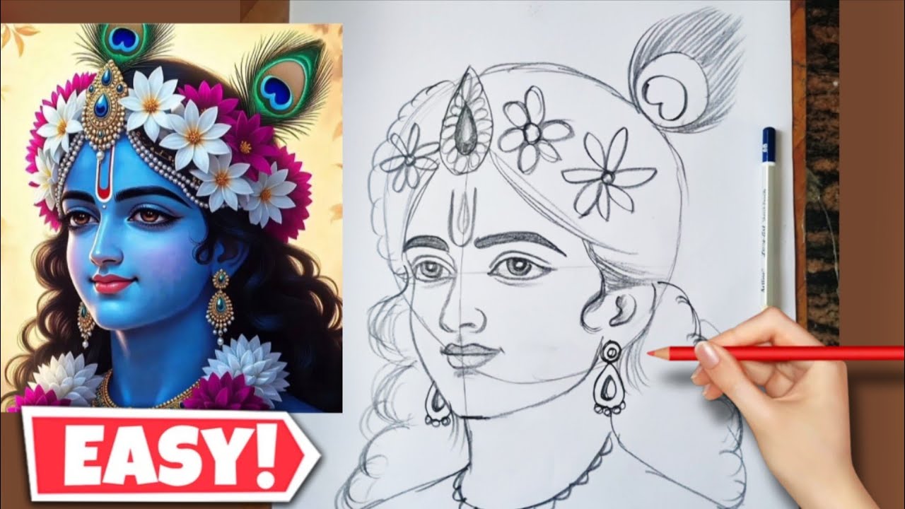Lord krishna drawing | How to draw Lord Krishna | Janmashtami drawing