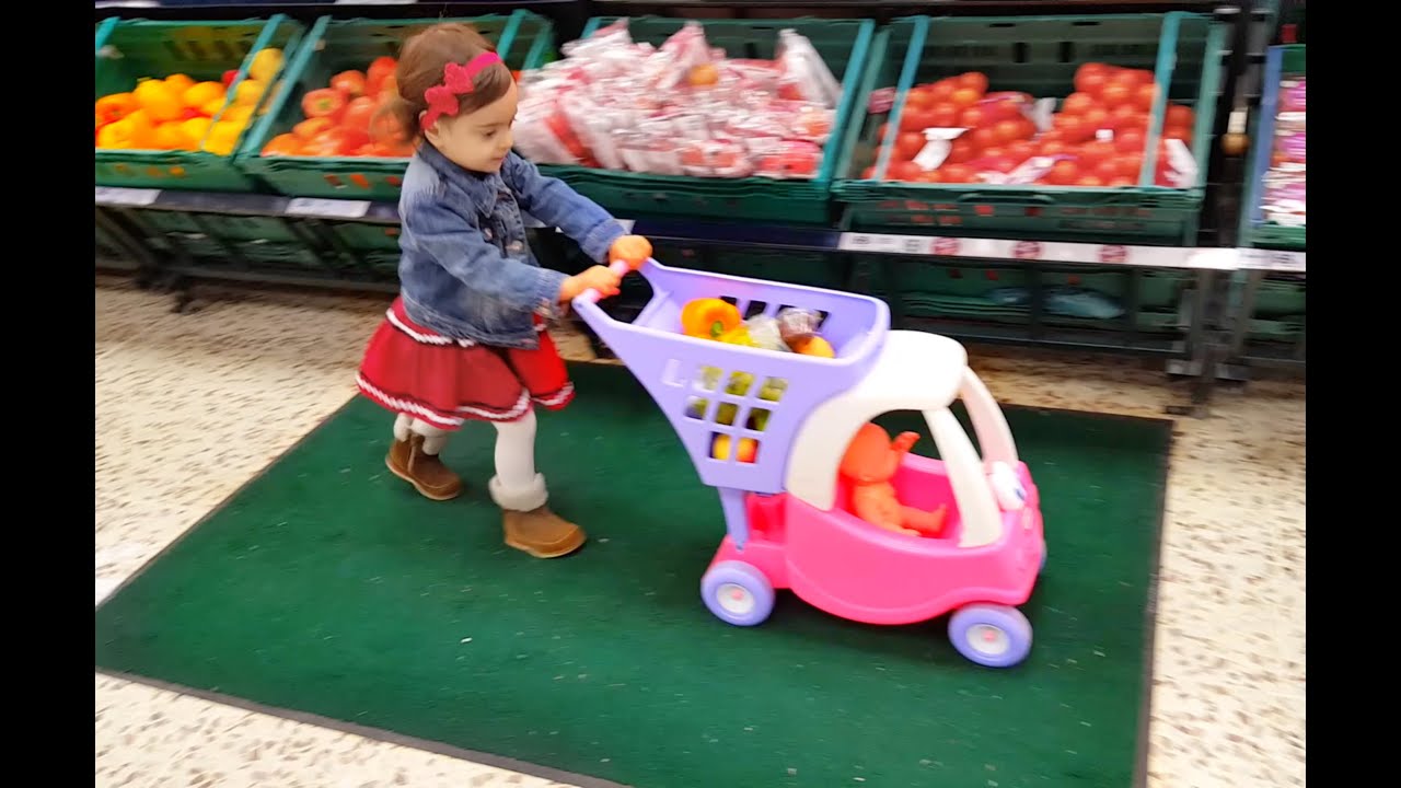 Baby Doing Grocery Shopping at Supermarket / Mini Cart