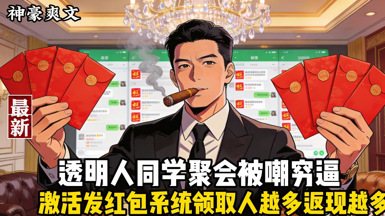 透明人张巡天同学聚会被嘲穷逼，无意抢红包激活“发红包狂魔系统”！发红包返还领取人数倍现金，摸物变红包自领豪宅豪车！聚会甩出110万巨红包，刘明屡抢0.01元气炸，班花孟璐菲跪借千万救家。