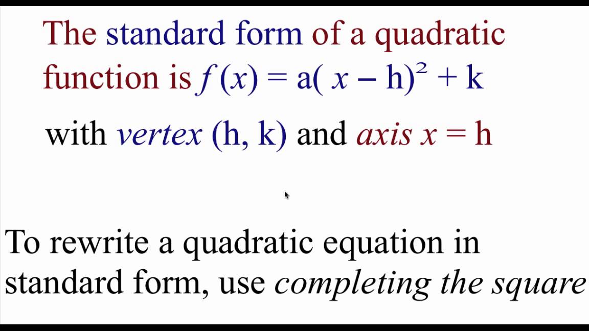 Pre-Calculus 2.1: Quadratic Functions and Models part 1