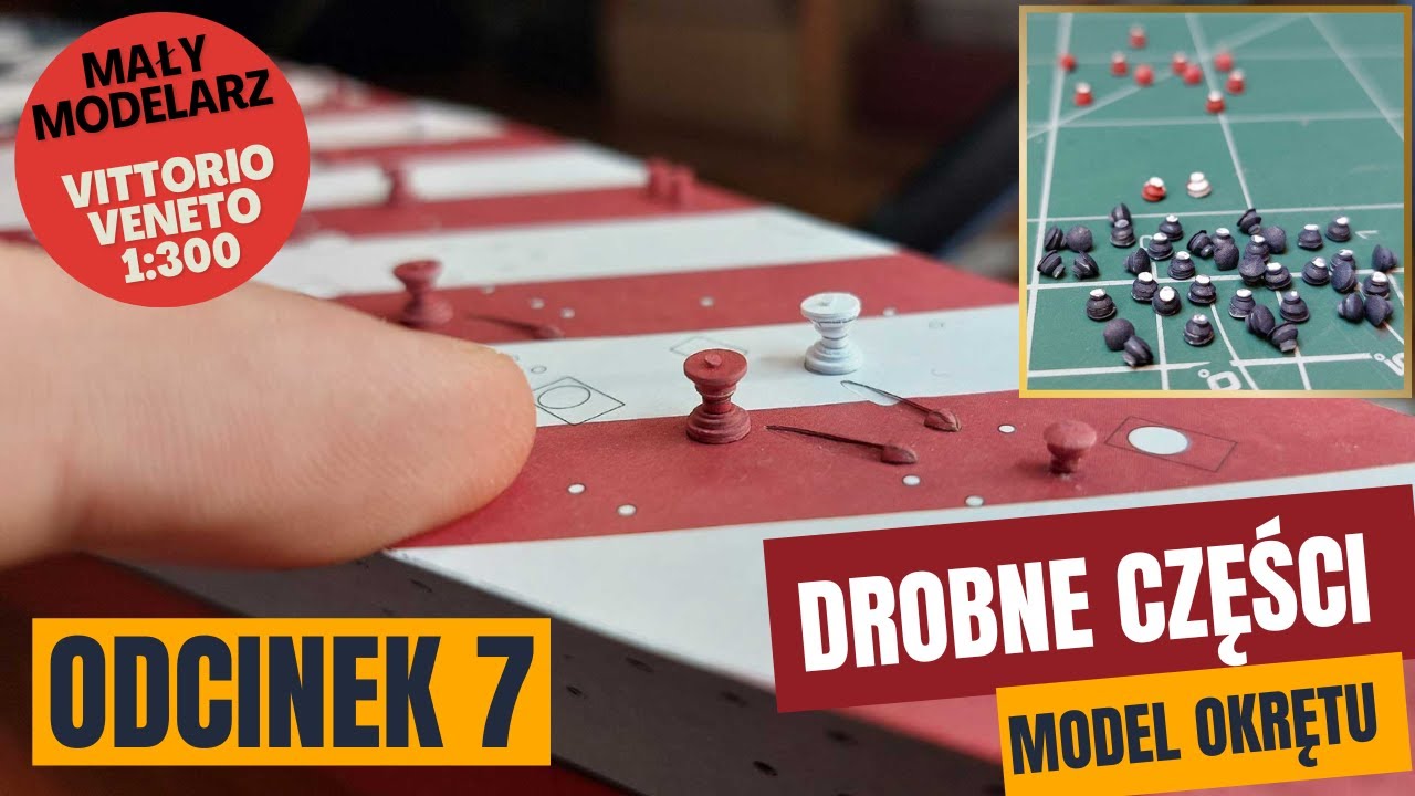 Drobne części w modelarstwie kartonowym. Wyposażenie pokładu części dziobowej. Okręt Vittorio Veneto