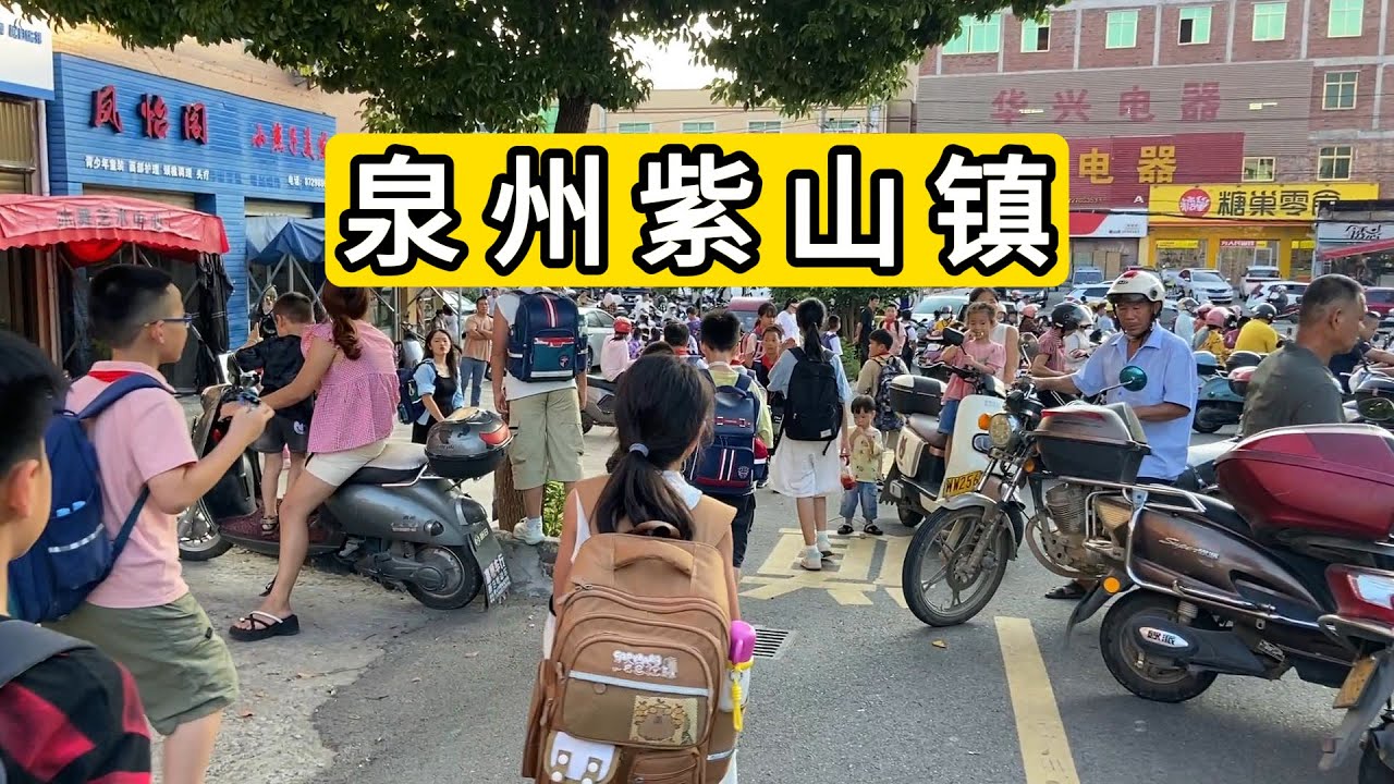 实拍福建省泉州市惠安县紫山镇 主干道上的镇 路口放着本地话的交通安全语音 街边牛吃草 中心小学学生放学 感受小镇氛围 Explore Zishan Town Quanzhou City.China.