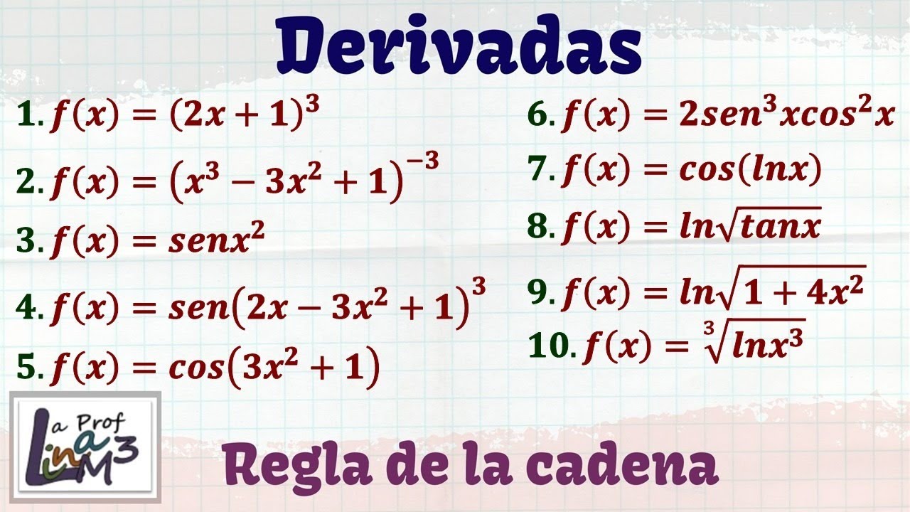 Derivadas aplicando regla de la cadena | 10 ejercicios explicados desde cero | La Prof Lina M3