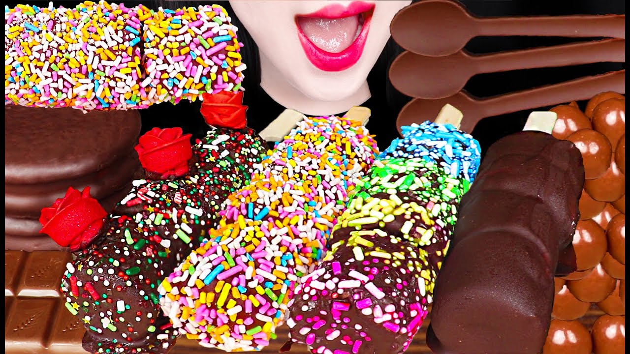 ASMR Chocolate Spoon Marshmallow Pop 마쉬멜로우 팝 초콜릿 숟가락 먹방 Mukbang, Eating