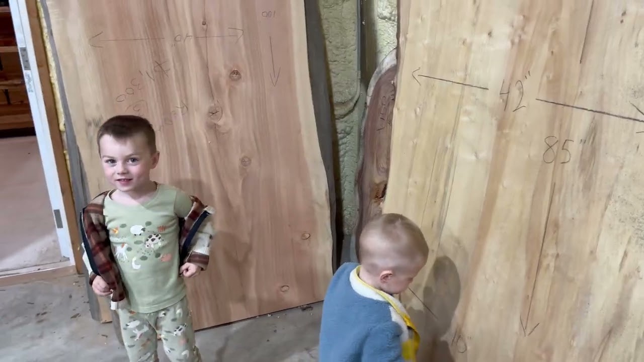 Grandchildren go see what we make out of the cut down trees.