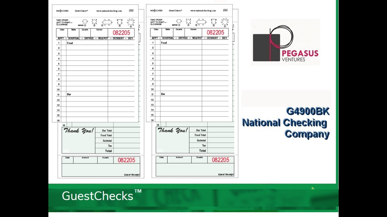 G4900BK Large Duplicate Carbon-Backed National Checking Restaurant Guest Checks