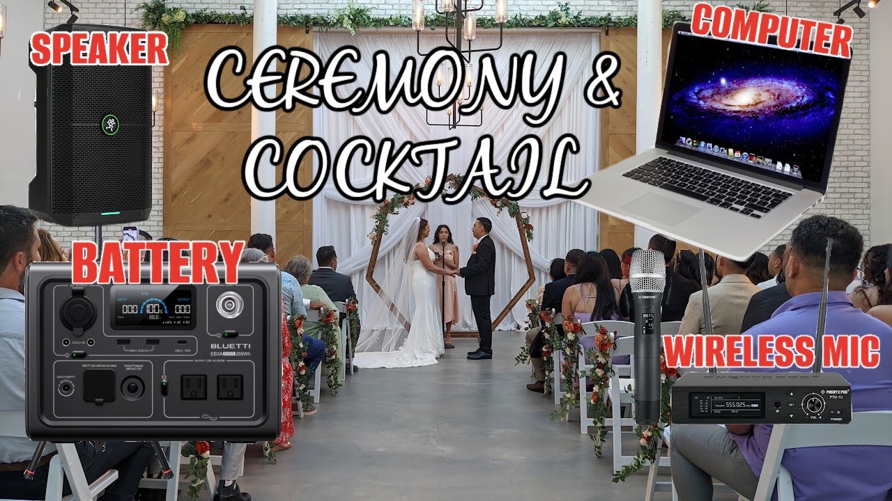DJ UNSTOPPABLE SIMPLE WEDDING CEREMONY SET UP BLUETTI BATTERY PHENYX PTU-1U THUMP GO SPEAKER MACBOOK