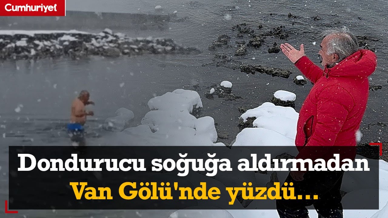 Dondurucu soğuğa aldırmadan Van Gölü'nde yüzdü