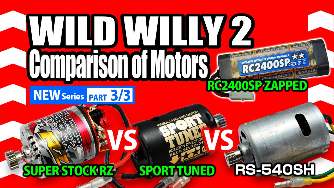 TAMIYA Wild Willy 2(WR-02) Comparison of Motors (PART 3/3) SUPER STOCK RZ vs SPORT TUNED vs RS-540SH