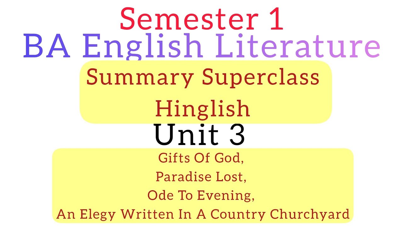 JNVU English Literature Semester 1 Summary Superclass Unit 3 Hindi-English 