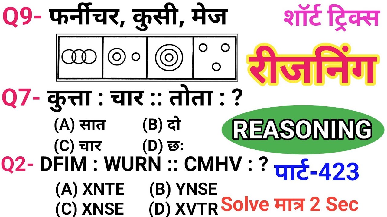 रीजनिंग सेट प्रैक्टिस पार्ट 423 | रीजनिंग में कैसे सवाल पूछे जाते हैं | रीजनिंग के तैयारी कैसे करें
