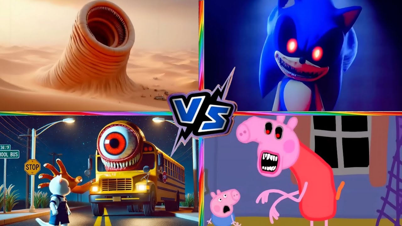 Erosion Worm Vs Sonic Exe Vs School Bus Vs Peppa Pig Exe | Family Tiles Hop | Tiles Hop!
