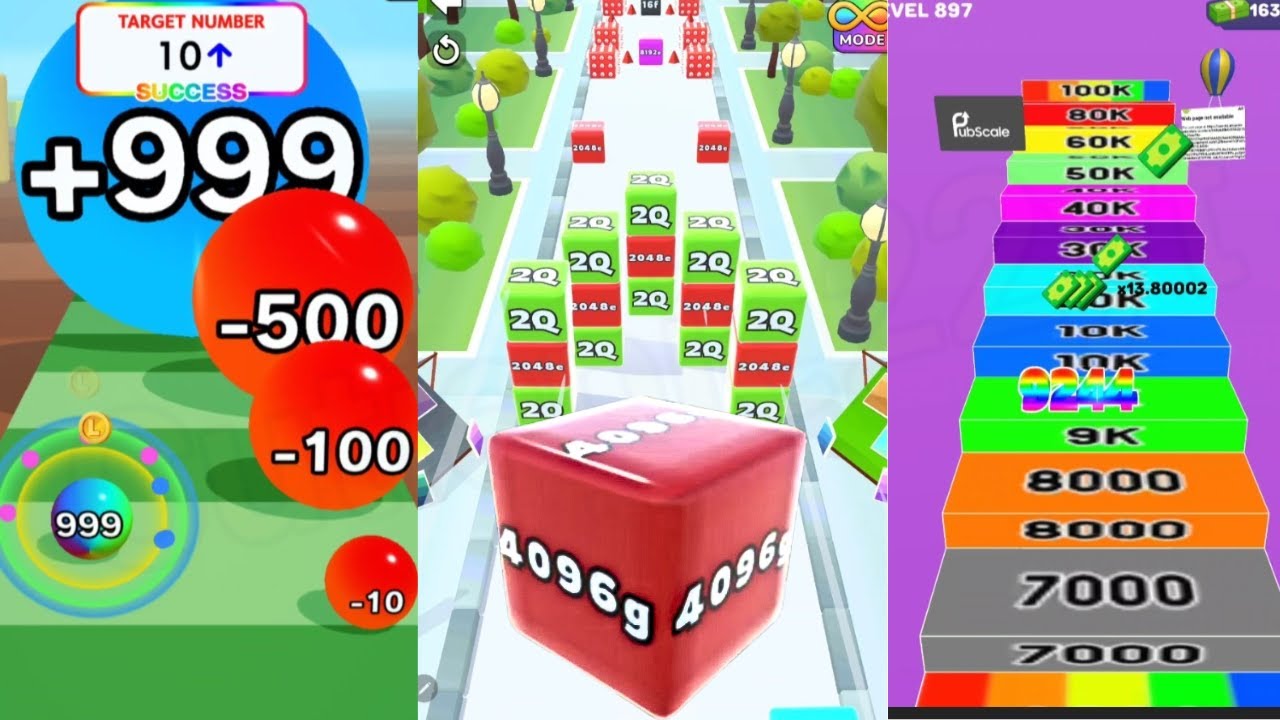 Jelly Run 2048 4096g vs Calculate Ball Run 2048 vs Number Run Race 3 in one Gameplay | Run & Merge