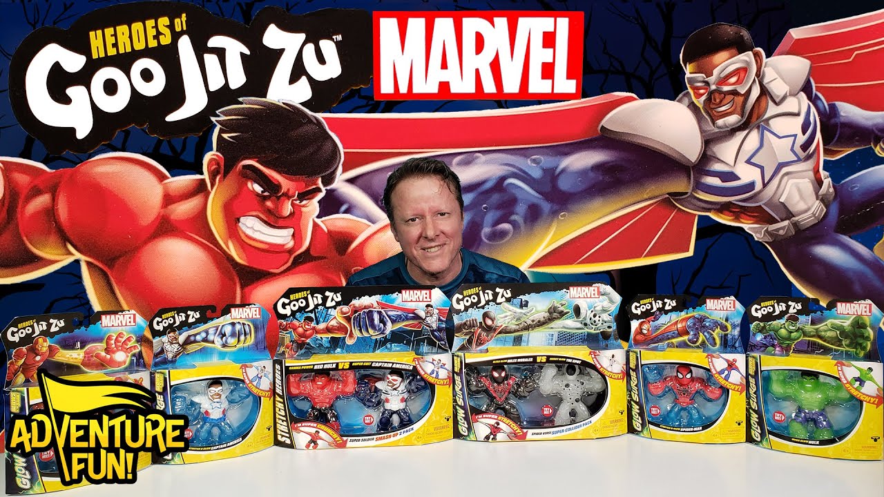 6 Marvel Heroes of Goo Jit Zu Ultimate Glow Surge Collection: Red Hulk vs Captain America!