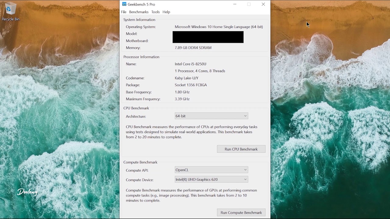 Intel Core i5-8250u & Intel UHD 620 Geekbench 5 Scores