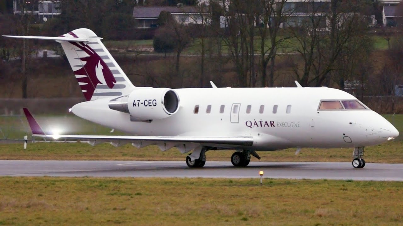 Bombardier Challenger 605 * Qatar Executive * Runway Change & Take-Off at Bern!