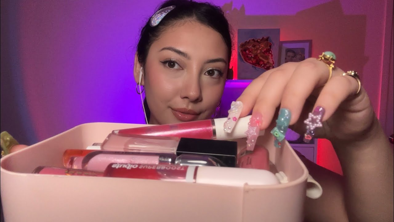 ASMR lip gloss collection, tapping, personal attention, mouth sounds