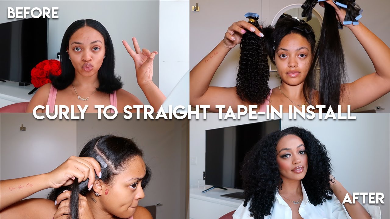 HOW TO INSTALL TAPE-INS AT HOME ON TYPE 3 HAIR + 2 WEEK UPDATE ft. CURLSQUEEN