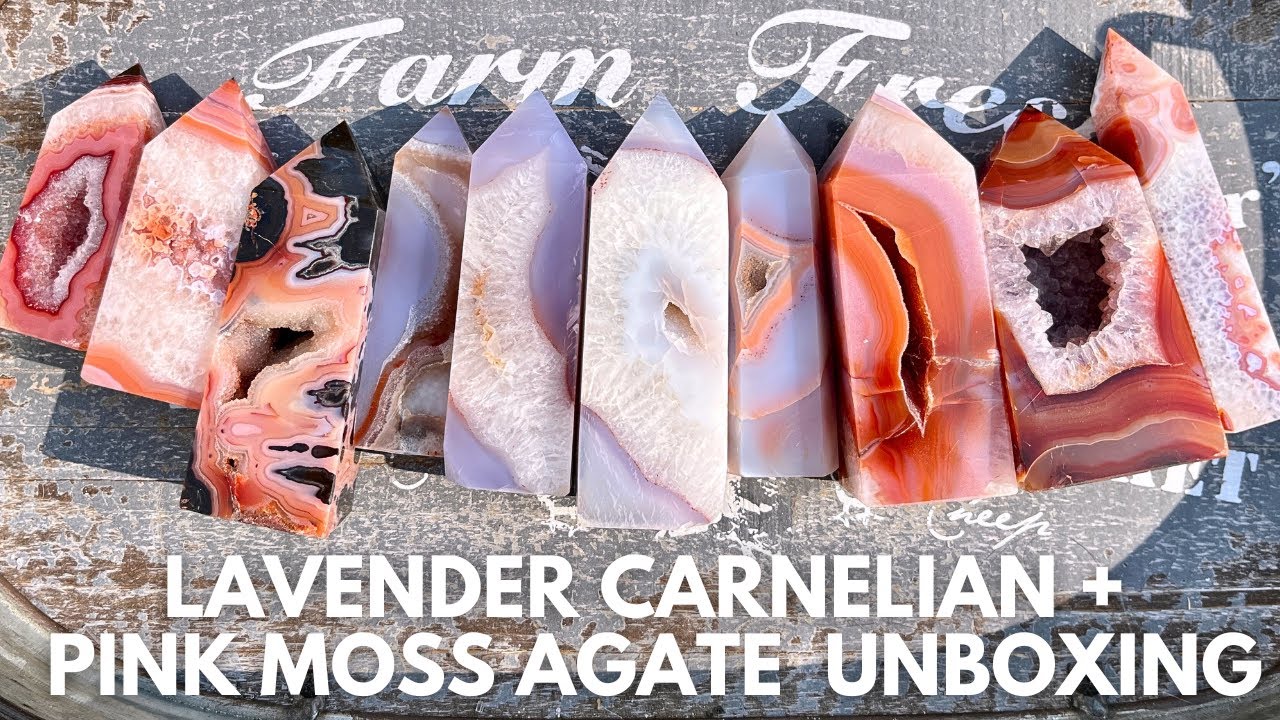Lavender Carnelian + Pink Moss Agate Crystal Unboxing